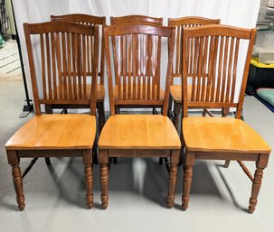 6 Vintage Slate Back Two Toned Wood Chairs