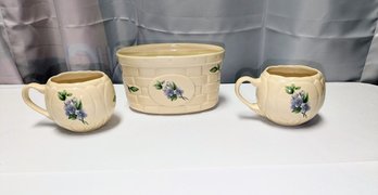 Vintage Pfaltzgraf Stoneware Pair Of Mugs And Basket