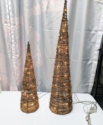 Pair Of Rustic Lighted Tree Cones