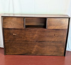 Vintage MCM Walnut Sliding Door Cabinet With Storage