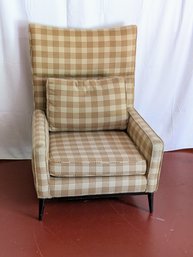 MCM Brown & Beige Plaid Wingback Chair