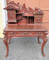 Antique 1912 Century Japanese Carved Hardwood Desk (2 ) Piece - Top Is Removable