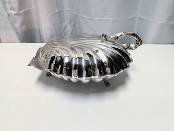 Vintage Silver Plate Double Sided Footed Clam Shell Serving Dish