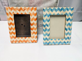 Pair Of Two's Company, Orange/White & White/Blue Picture Frames