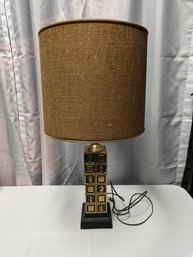 Vintage Brass Chess Piece Design Lamp With Burlap Shade