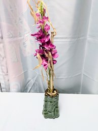 Faux Orchid In Bamboo Design Ceramic Vase