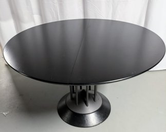 48' Round Black Wood Finish On Metal Rodded Base Table