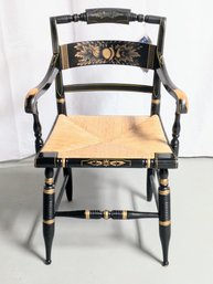 Vintage L. Hitchcock Arm Chair Black And Gold With Rush Seat Made In Connecticut