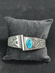 Sterling Turquoise Signed Cuff