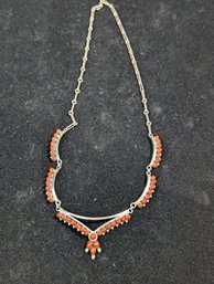 Sterling And Coral Necklace Signed