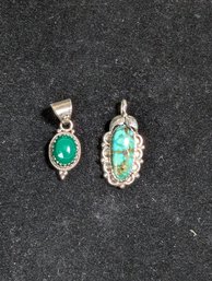 Sterling And Turquoise Malachite Pendants