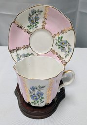 Royal Grafton Pink & Gold Accent Cup & Saucer Set With Display Stand