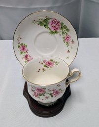 Vintage Avon 1974 Pink Roses Fine Bone China, England Cup & Saucer On Stand