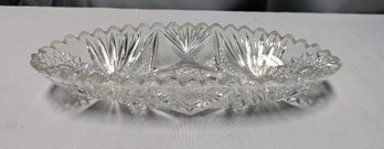 American Brilliant Oval Cut Crystal Saw Tooth Edge Relish Dish