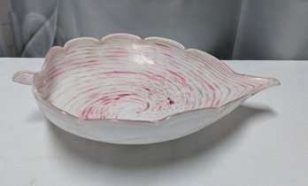 Murano Handblown Pink & Gold Accented Leaf Bowl