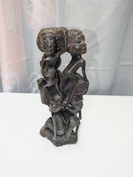 Vintage Late 20th Century Figurative Wooden Hand Carved African Sculpture Of 8 Young People