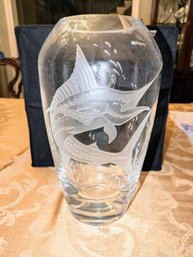 Glass Etched Marlin Sailfish Trophy Vase From NYAC 2003