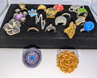 Lot # 1 Vintage Costume & Sterling Rings - Does Not Include Black Ring Tray - 20 Rings In Total