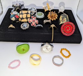 Lot #2  Vintage Costume Rings - Does Not Included Black Ring Tray - 24 Rings In Total