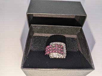 Pink & Clear Rhinestone Buckle Design Ring - Size 6.5