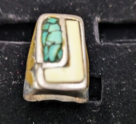 Sterling Silver With Gold Tone, Enamel & Turquois Accents - Size 7.5