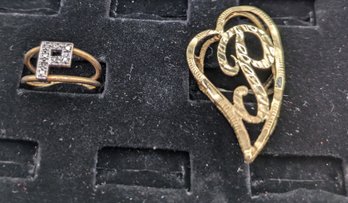 Set Of 2 Initial 'P' Rings, 10K Gold And 14K Gold With Real Diamonds - Both Are Size 6