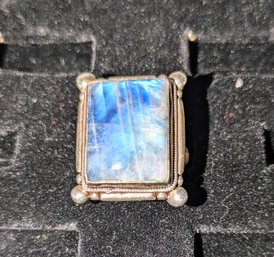 Vintage Sterling Silver Rainbow Moonstone Ring - Size 7