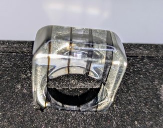 Vintage Black & Clear With A Hint Of Blue Design Lucite Ring - Size 7.75