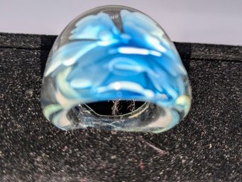 Vintage Blue Floral Glass Murano Ring - Size 5.5