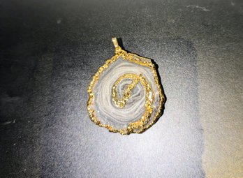 Amethyst Stalactite Slice Pendant With Gold Accents