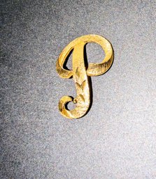 Mamselle Vintage 1960s Initial 'P' Script Gold Tone Brooch