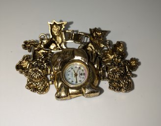 Cannes Gold Tone Dog Design Watch Bracelet