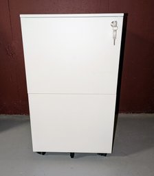 2 Drawer Metal White Filing Cabinet On Wheels With Lock & Key