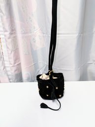 Sepcoeur Paris Hearts Small Velvet Bucket Bag With Gold Tone & Rhinestone Heart Accents