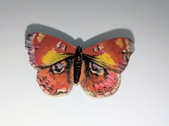 Hand Painted Wood & Acrylic Coated Butterfly Pin