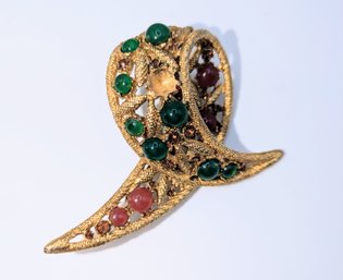 Vintage Capri Gold Tone Multi Stone Brooch