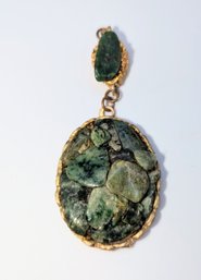 Vintage Gold Tone & Jade Stone Pendant Only No Chain