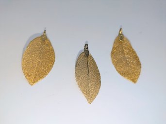 Set Of 3 Gold Tone Filigree Leaf Pendants Only No Chain