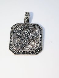 Vintage Sterling Silver Marcasite Script Initial 'P' Pendant Only No Chain