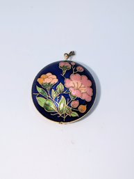 Vintage Blue & Pink Accent Floral Design Cloisionne Pendant Only No Chain