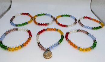 Set Of 7 Various Multi Color Beaded Stretch Bracelets