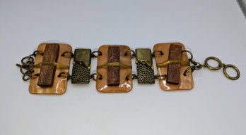 Art Nouveau Wood, Metal & Acrylic Design Bracelet