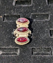 Vintage 3 Stone Garnet & Silver Ring Made In Nepal