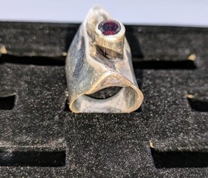 Silver Tone With Garnet Stone Ring