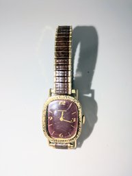 Vintage 10K GF Brown Longines Ladies Stretch Band Watch