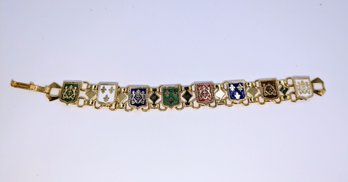 Vintage Gold Tone & Enamel Crest Design Bracelet