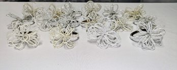 Set Of 16 White Beaded Flower Design Napkin Rings