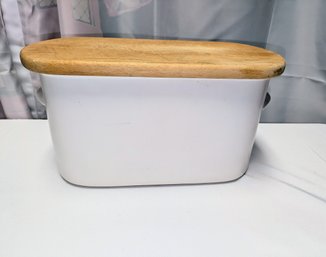 Vintage Ceramic & Wood Top Bread Storage Box