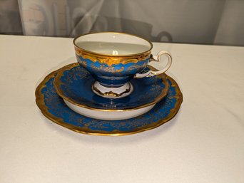 Vintage Wiemar Porzellan 3 Piece China Dessert Set - 'Katherina' / Blue & Gold