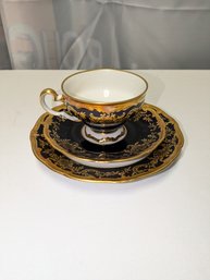 Vintage Signed Wiemar Porzellan 3 Piece China Dessert Set - 'Katherina' / Black & Gold